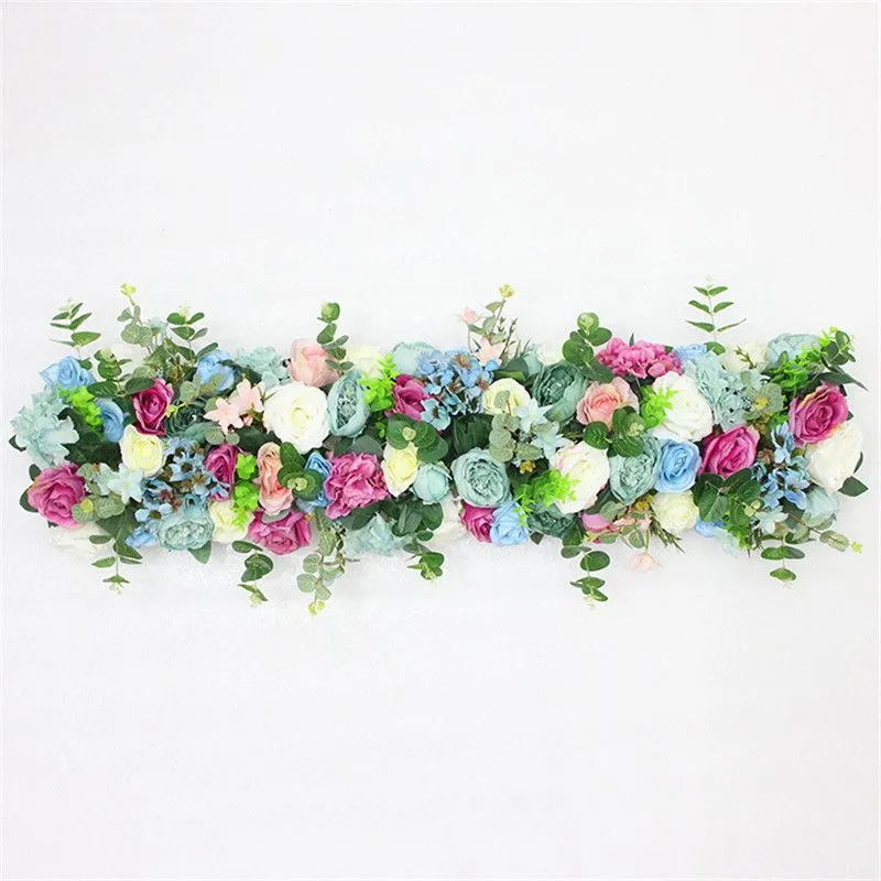 100X28cm Long Artificial Arch Flower Row Table Flower Silk Flower with Foam Frame Runner Centerpiece Wedding Decorative Backdrop