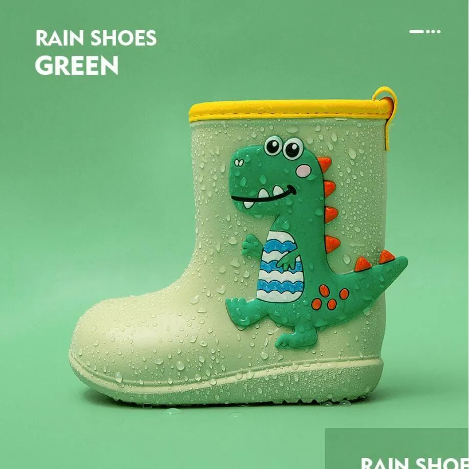 Équipement de pluie Bottes de pluie pour enfants Bébé PVC Caoutchouc imperméable Chaussures d'eau pour enfants Belles bottes de dinosaure de dessin animé Livraison directe Maternité Accesso Dhe2G