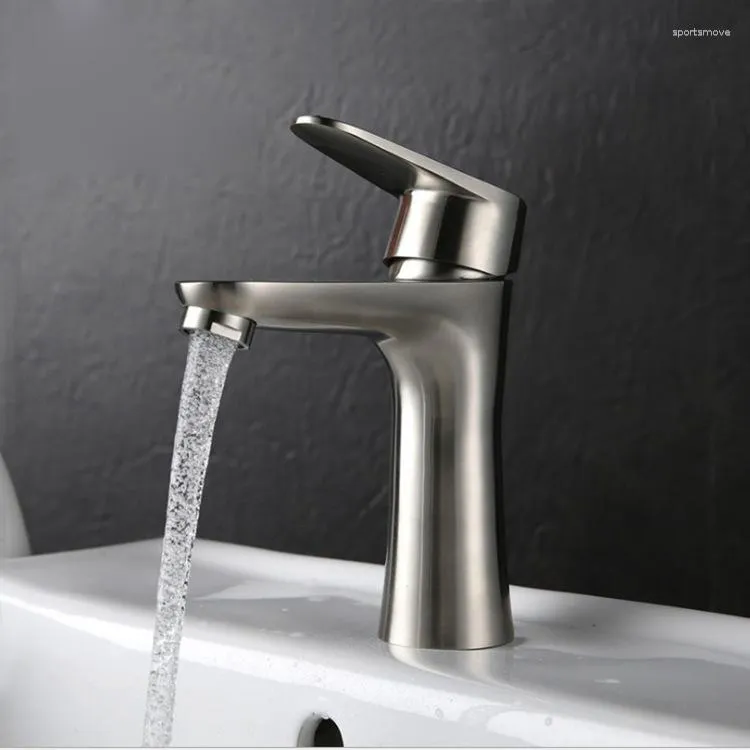 Bathroom Sink Faucets Manufacturers Wholesale Stainless Steel Brushed Simple Square Faucet Basin Washbasin Single Cold