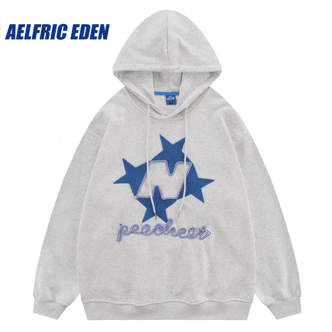Save Big on Bulk Ae Mens Hoodies Men's Fleece Embroidered Star Hoodie Gray  Casual Streetwear Hiphop Retro Splicing Harajuku 2024 Pullover Long Sleeve 