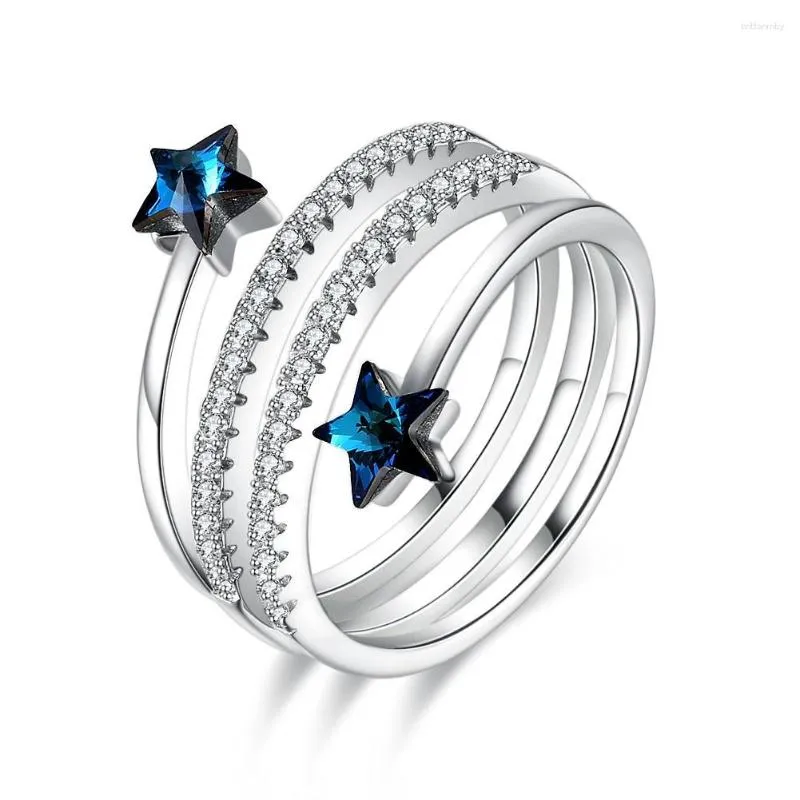 Cluster ringen echt 925 Sterling Silver Christmas Explosions Pentagram Spiral Persoonlijkheid Crystal Ring Dames sieraden Gift voor vrouwen