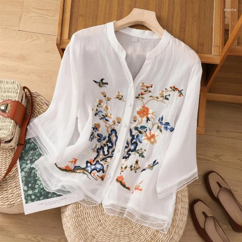 Women's Blouses YCMYUNYAN Vintage Embroidery Chinese Style Shirts Summer Loose Short Sleeves Ladies Clothing Cotton Linen Tops