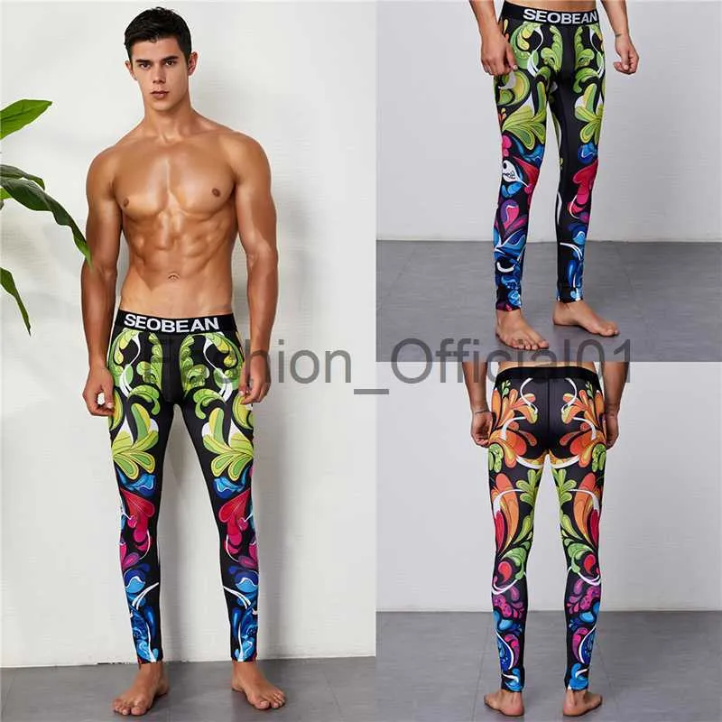 Mens Compression Leggings Printed Running Swimming Tights For