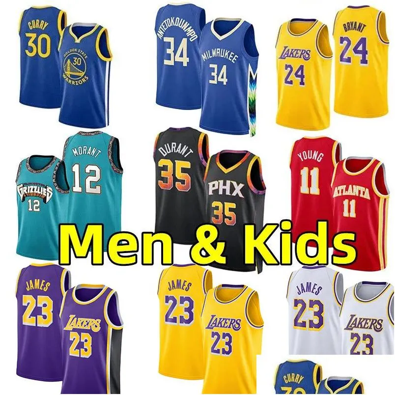 Yoga -outfit Men Kids Basketball Jerseys 30 Curry 11 Young 23 James Stephen 24 Bryant Nnis 34 Antetokounmpo 1 Lamelo Ball 12 Ja Moran Dhtyw