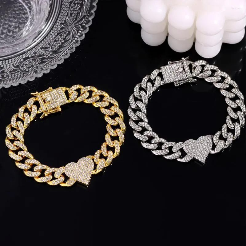 Link armbanden luxe glans kristal hart Cubaan voor vrouwen ijsje uiteigende strasste geplaveide Cuba Chain Men's Bracelet Hip Hop Jewelry