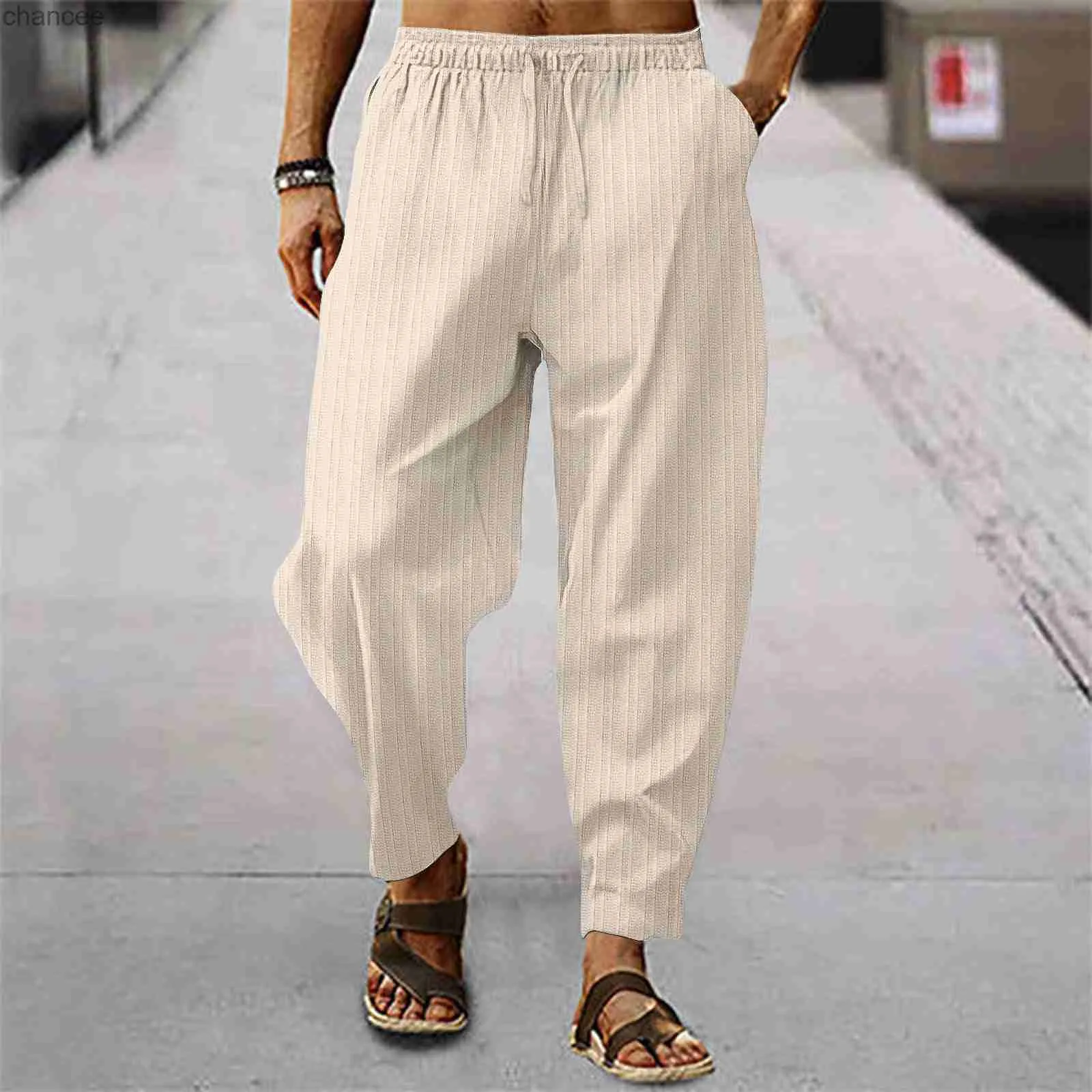 Men's 15 Colors Stripe Cotton Linen Pants Y2K Solid Color Casual LOOSE Linen Streetwear Trousers S-3XL New Spring Autumn PantsLF20230824.