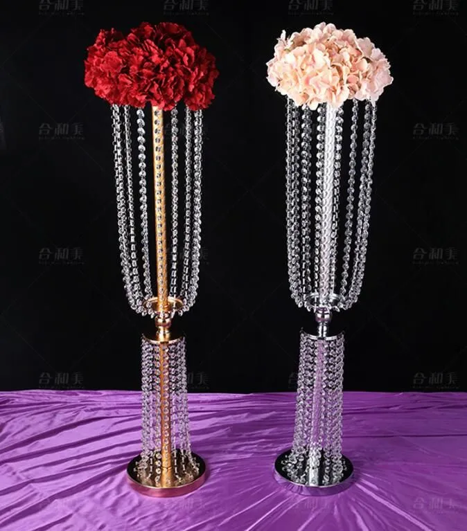 Crystal Beaded Chandelier Centerpiece Riser Top Candle Floral Plate Wedding Decoration T table Decoration Centerpieces for 11 Event