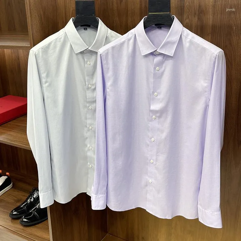 Men's Dress Shirts Classic French Cuffs Solid Business Luxury Shirt Formal Standard-fit Long Sleeve Office Work White