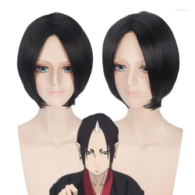 パーティーサプライズアニメHoozuki no reitetsu hozuki cosplay wigs nana middle halloweenショートブラックコスチュームヘア