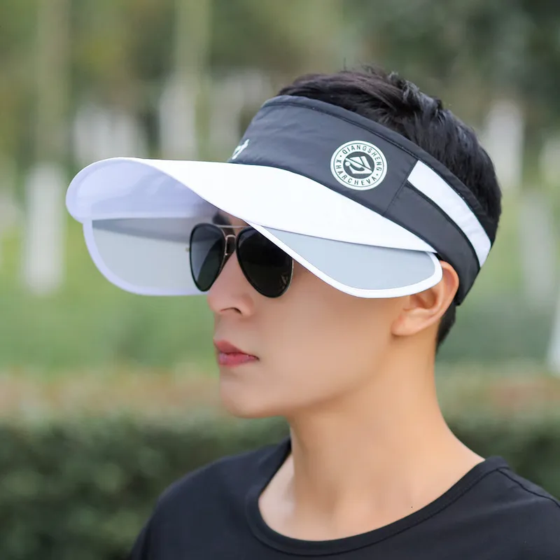 Berets Sommermänner Retractable Visor Sonnenhut Korean Alphabet leerer Top Sonnenschutzmittel atmungsaktivem Fischereiverstellbarer Eimer Unisex 230823