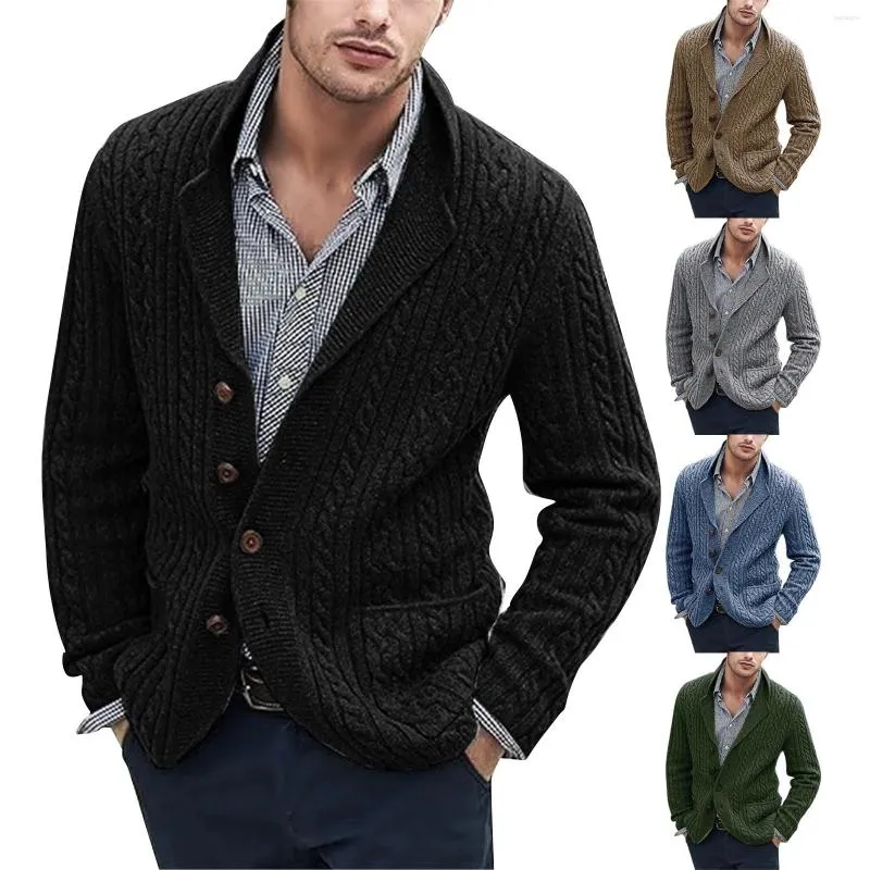 Herrenpullover Langarm gestrickte Strickjacke Single Breasted Pocket Flower Anzug Leder Trench Copfich Herren kostet Kleiderbleiderung für Tür