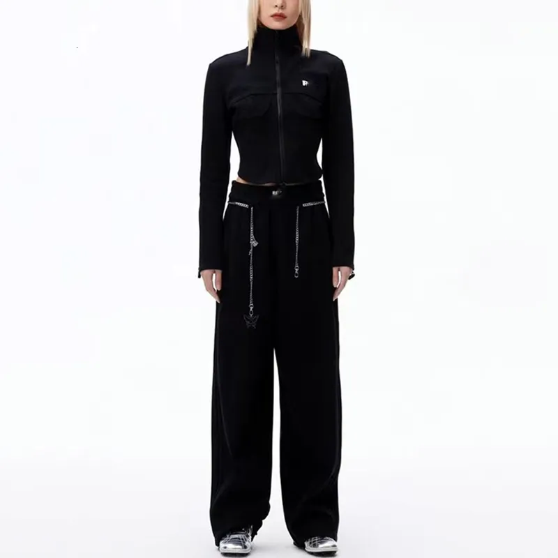 Sweats à capuche pour femmes Sweatshirts Noir Cent Lettre Imprimé Veste Casual Revers Manches Longues Tops 2023 Automne Double Fermeture Éclair Tête Manteau Court y2k 230823