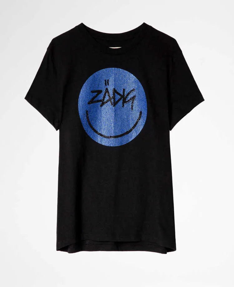 Zadig Voltaire 23SS Designer T Shirt Damskie T-shirty Nowy francuski styl ZV Drukuj Hot Diamond Black Bawełniany krótki rękaw T-shirt