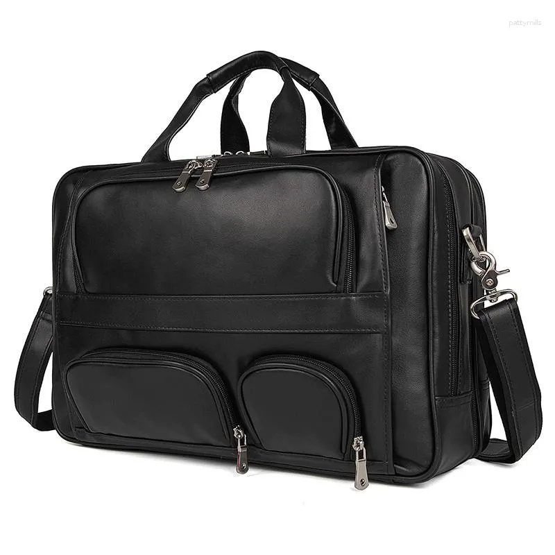 Aktetassen Vintage Big Large Coffee Black Echt lederen kantoor 15.6 '' 17 '' Laptop Executive Men aktetas Messenger Bags Portfolio