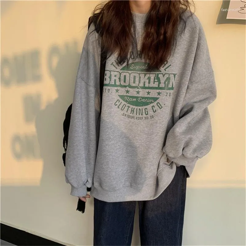 Women's Hoodies 2023 Autumn Korean Lettera rotonda a scollo sciolto Scheda straniera Top a bordo