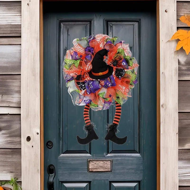 Decorative Flowers Halloween Wreath For Front Door Mesh Decor Handmade Two Long Legs Garland Hanger Festival Window Porch