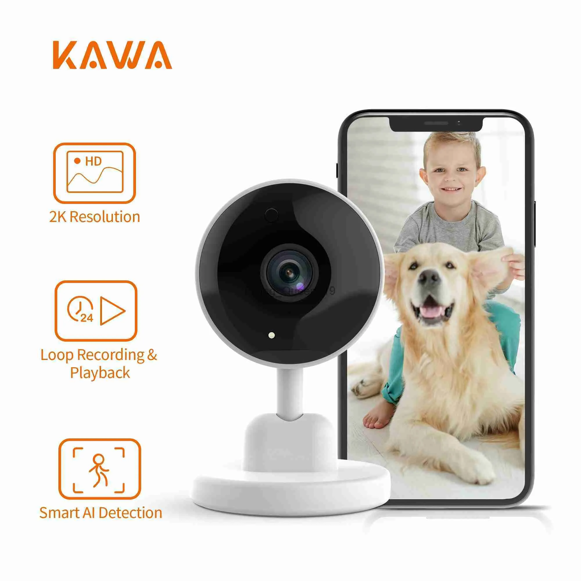 KAWA IP-camera 2K WiFi-beveiligingscamera voor binnen Baby-/huisdiermonitor Draadloze bewaking Smart Home Nachtzicht AI Detecteer actie HKD230812