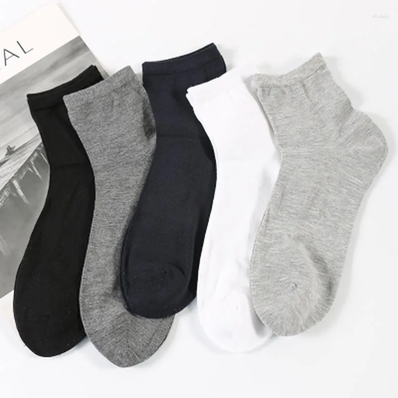 Men's Socks 5 Pairs/Lot Japanese Harajuku Men Thin Bamboo Fiber Moisture Wicking Crew Male Solid Black Sports Business Meia Calze Uomo