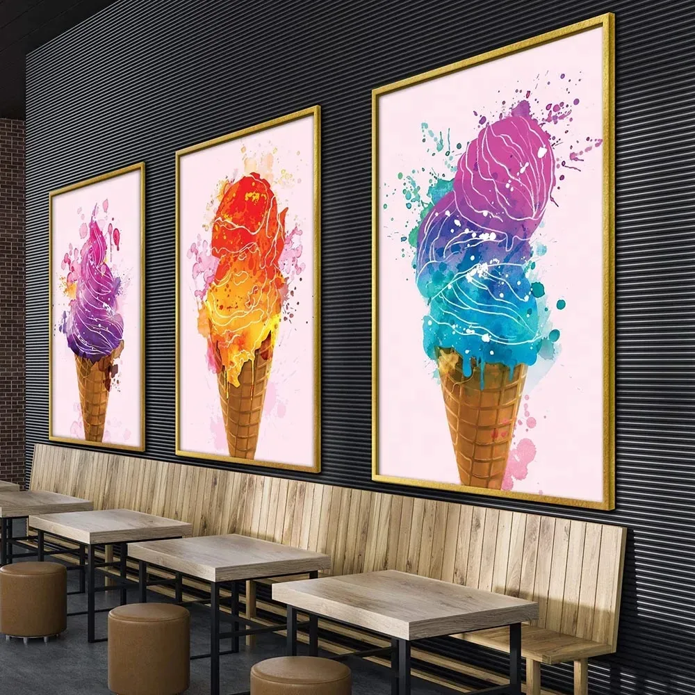 Eiscreme Canvas Malmale bunte Eisposter Wandkunst Bild Drucke Hausdekoration Esszimmer Bar Küche Wanddekoration Geschenk kein Rahmen wo6