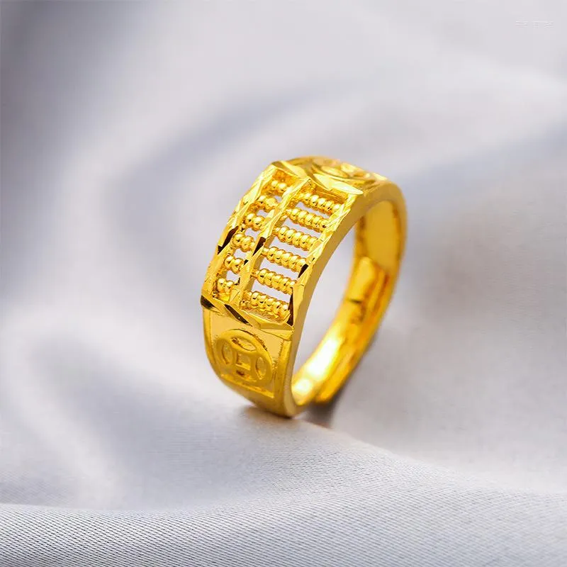 Vietnam Gold Abacus Open Rings Pure Brass Gold Plated for Wealth Prosperity