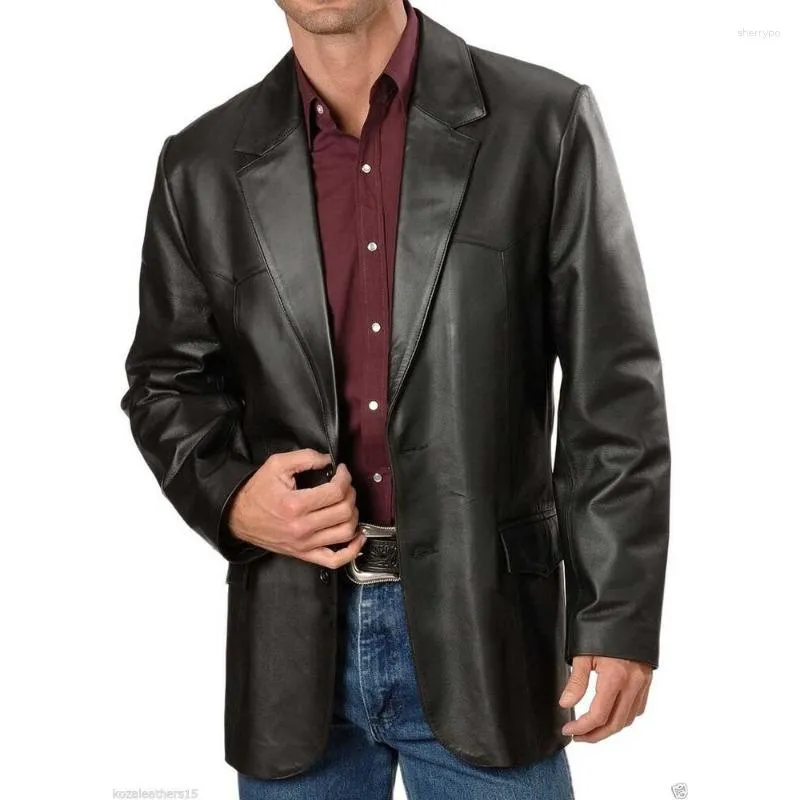 Mens Jackets Genuine Soft Lambskin Leather Blazer Jacket Black Two