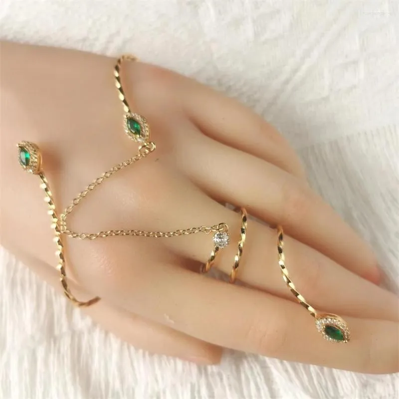 Bangle Green Zircon Plant Leaf Plal Bracelet Link Finger Finger Finger One One Hand Jewelry Handlets for Women 925 Silver Color