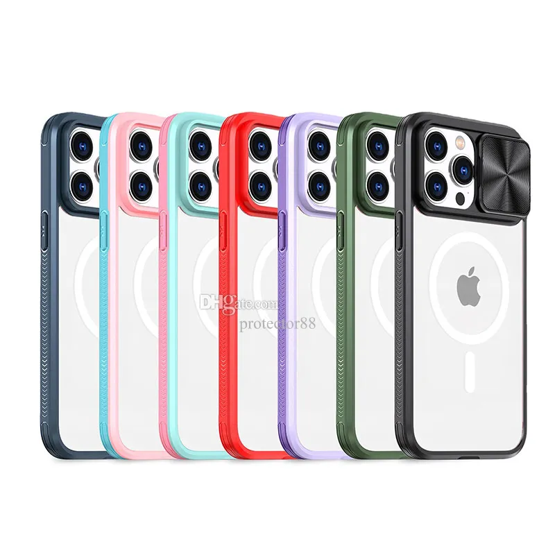For iPhone 14 Pro Max Sliding Camera Protection Phone Case for iPhone 13 12 11 Pro 6 7 8 Plus Lens Push Window Clear Cover Case