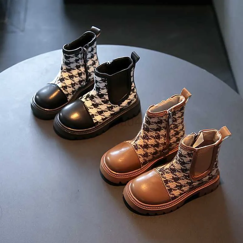 Boots Stylish Lattice Runway Shoes Black Brown Girls Plush Girls