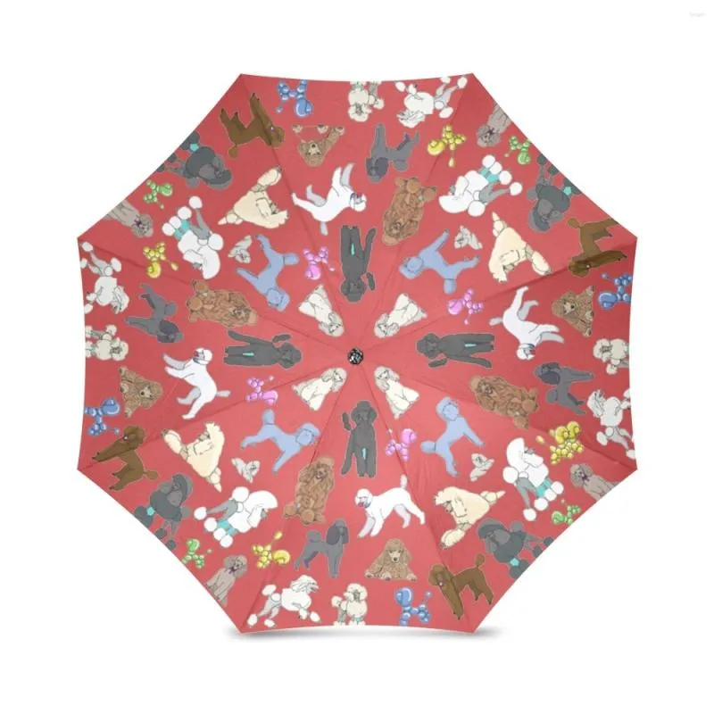 Parapluies Caniche Chiens Parapluie Automatique Tri Fold Soleil Anti-UV Pliable Compact Léger Protection (Impression Intérieure) Voyage