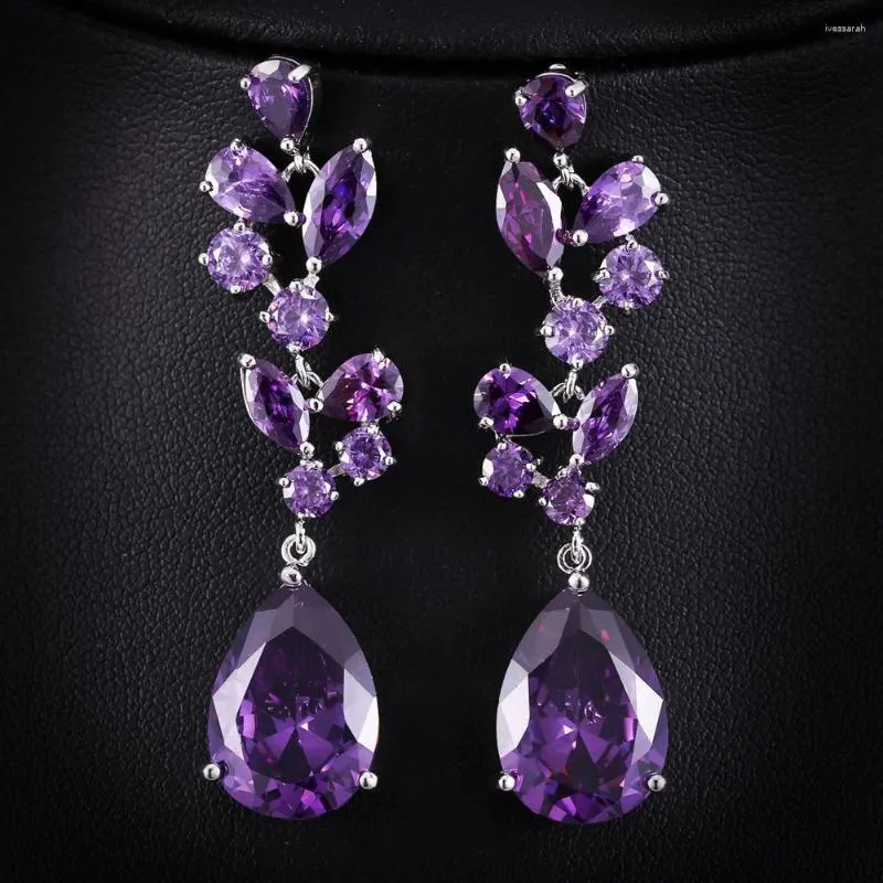 Boucles d'oreilles pendantes Vintage violet cristal Zircon goutte pour femmes surdimensionné longue déclaration géométrique bijoux de mariage de mariée