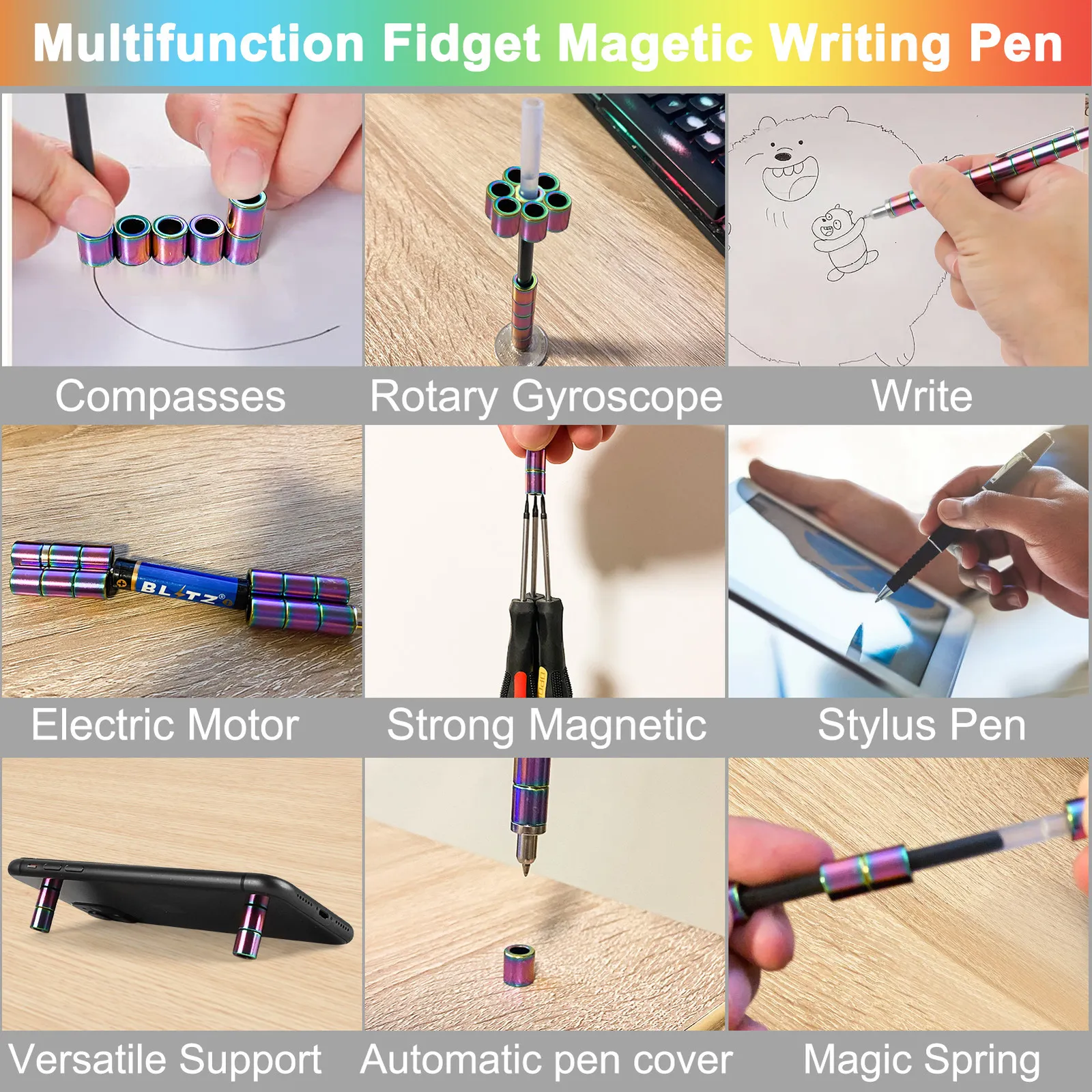 Fidget Pen for Adults Kids,Toy Pen Decompression Magnetic Metal Pen, Desk  Toys Multifunctional Deformable Magnet Writing Pen (multicolor)