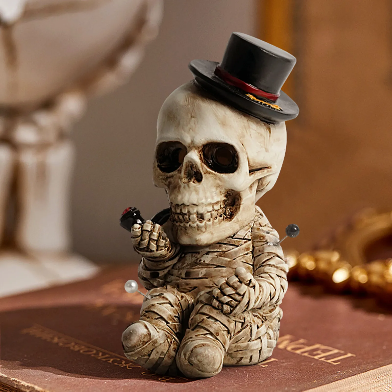 Human Skull Resin Statue Backflow Incense Holder Decorative