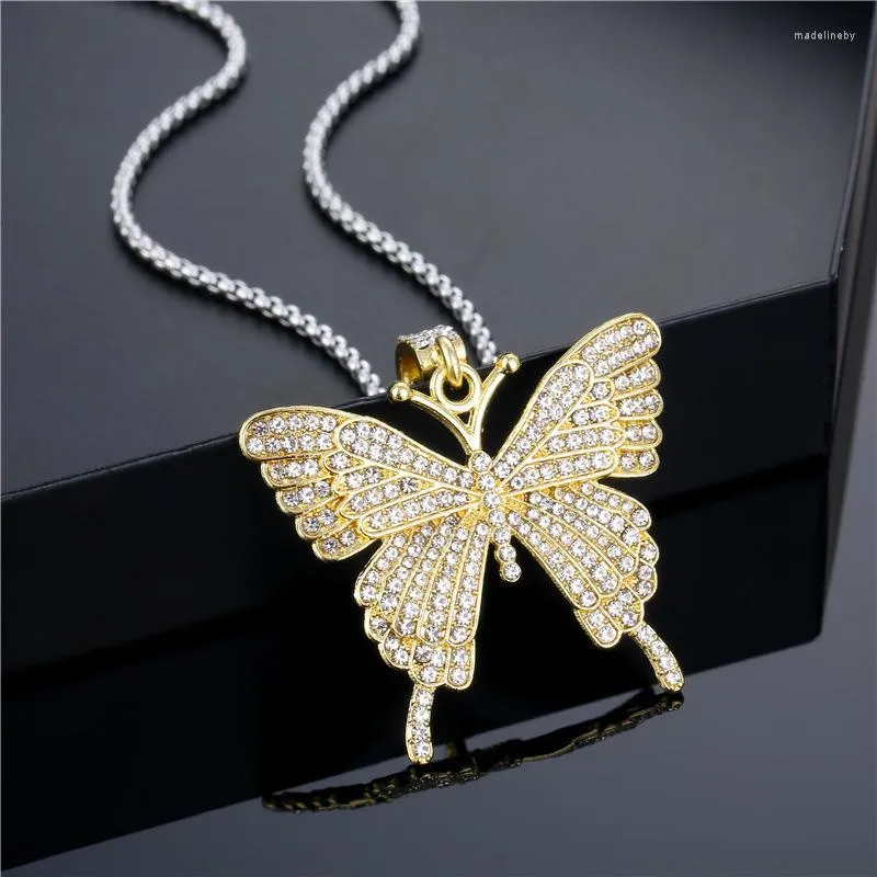 Chaînes en acier inoxydable plein zircon papillon charme pendentif collier pour femmes minimaliste mode bijoux mâle femme colliers e457