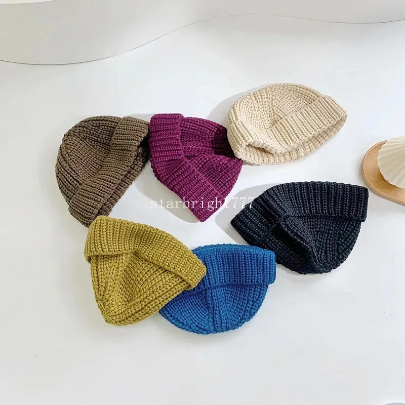 New Autumn Winter Baby Kids Knitted Hat Solid Color Children Skull Beanies Caps Boys Girls Warm Hats