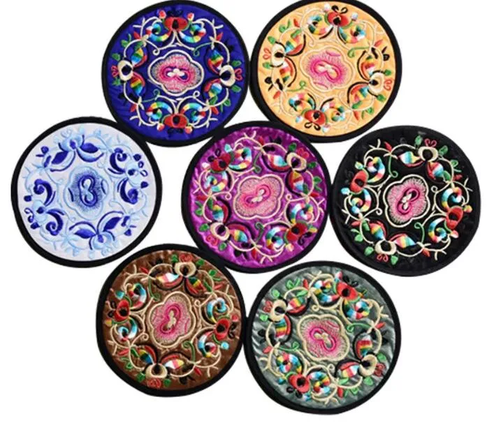 Round Modern Chinese Fabric Embroidered Coasters Vintage Ethnic Floral Design Teacup Mat Home Durable Insulation Pads