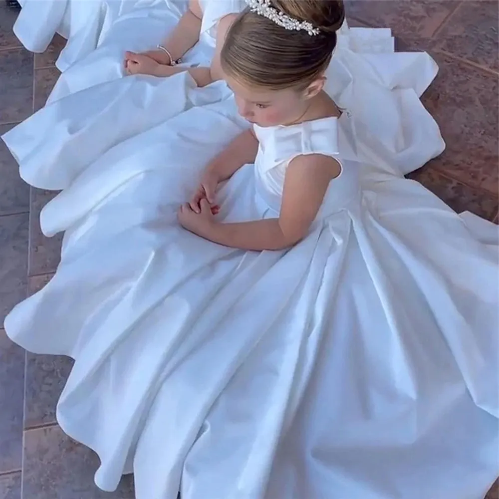 Vintage White Satin First Communion ss for Girls