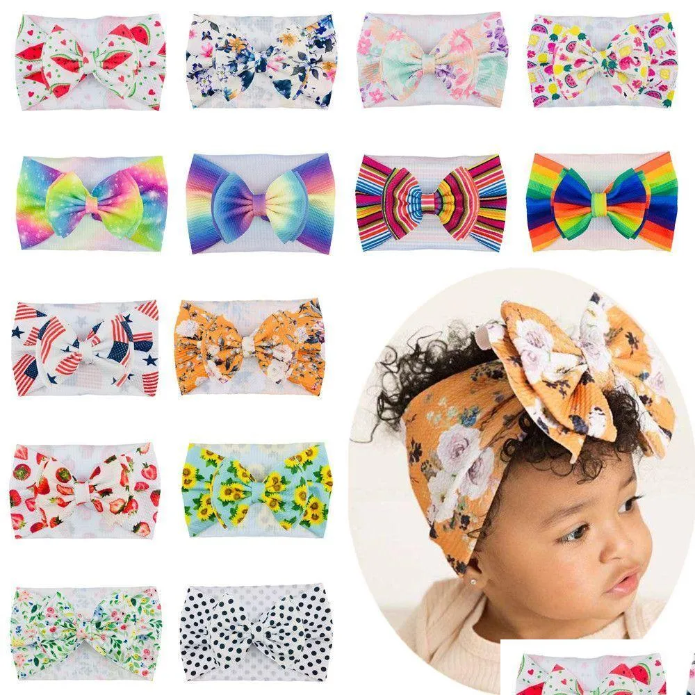 Accessoires de cheveux 27pc / lot 5 pouces imprimés floraux arc bandeau double couche tissu gaufré arcs bébé turban pour filles enfants enfants tête dh8tz