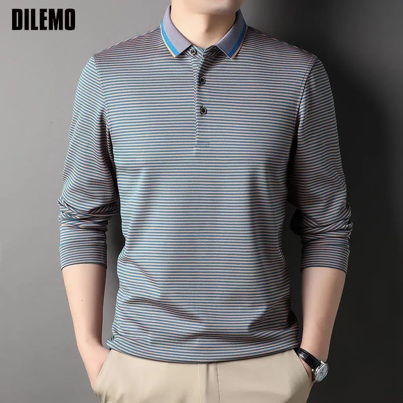 Mens Polos Top Grade Designer Plain Brand Polo Shirt Regular Fit Casual Striped Korean Long Rleeve Tops Men Ubrania 230823