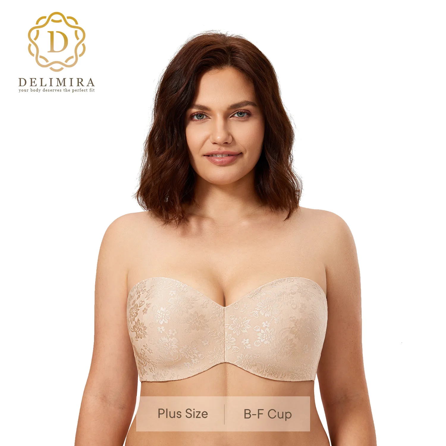 Soutien-gorge DELIMIRA Soutien-gorge sans bretelles pour femme pour minimiseur à grande poitrine, grande taille, bandeau à armatures, sans doublure, jacquard 230823