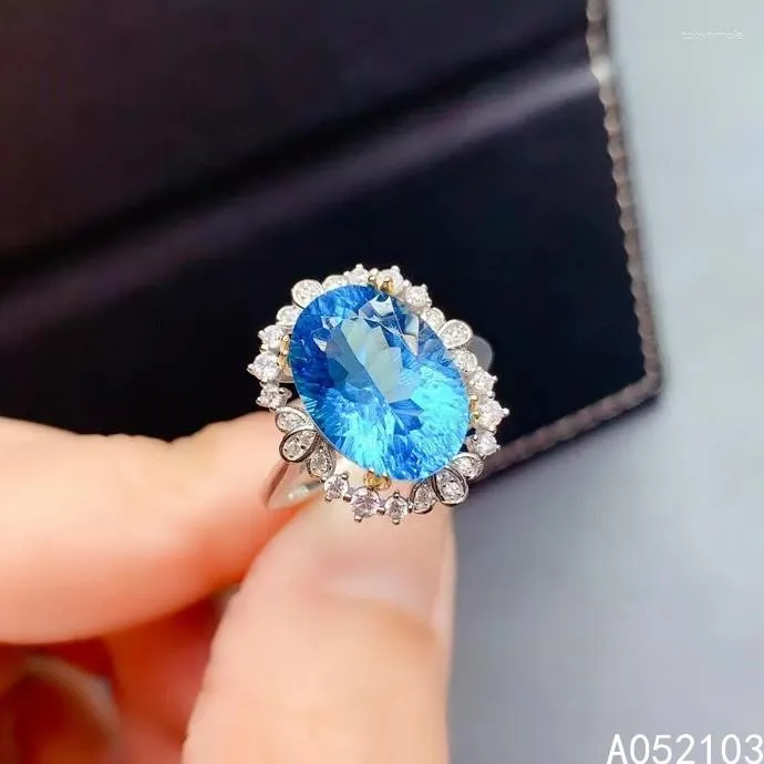 Cluster Rings KJJEAXCMY Fine Jewelry 925 Sterling Silver Inlaid Natural Swiss Blue Topaz Women Noble Elegant Flowers Adjustable Large Gem