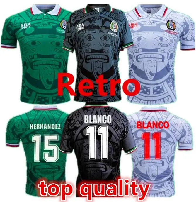 86 94 95 98 06 Mexico Retro Soccer Jersey Home Away Football Wishs 1998 Vintage de hombres Blanco Hernandez Campos Uniformes deportivos de manga corta