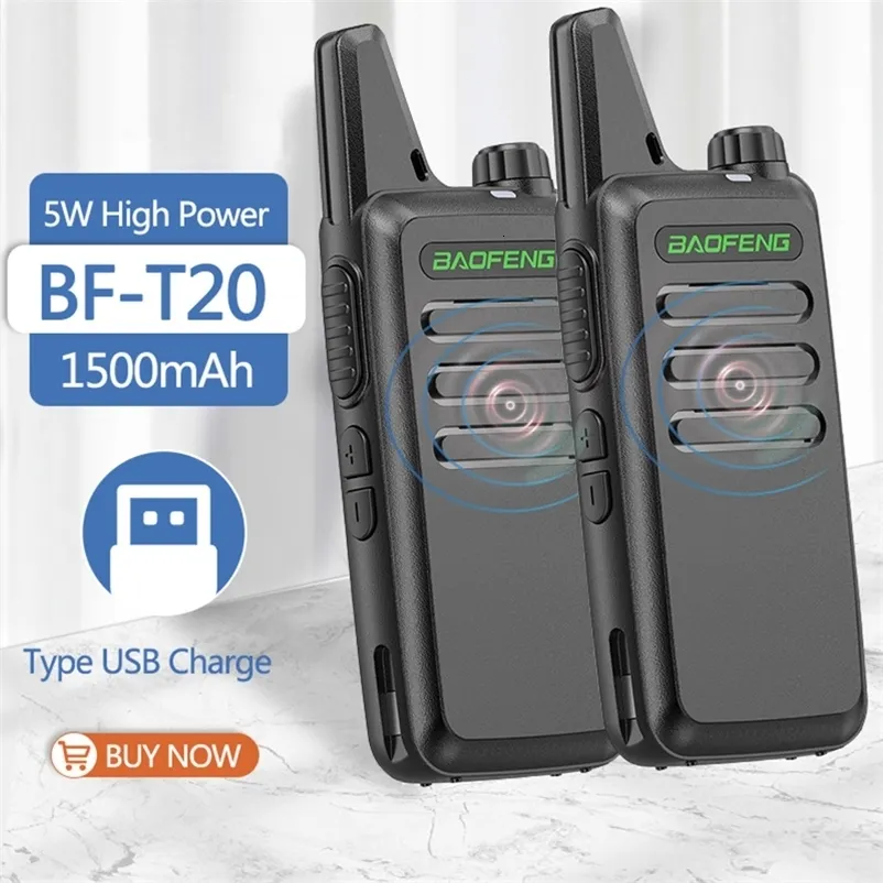 Walkie talkie 2pcs baofeng bf t20 5W 휴대용 미니 vox BF C9 BF 888S KD C1 용 USB 2 방향 라디오 엘 헌팅 230823