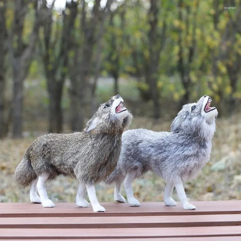 Decorazioni da giardino Simulazione Lupo Modello Plasticfurs Decorazione da scrivania per la casa Regalo giocattolo D0849