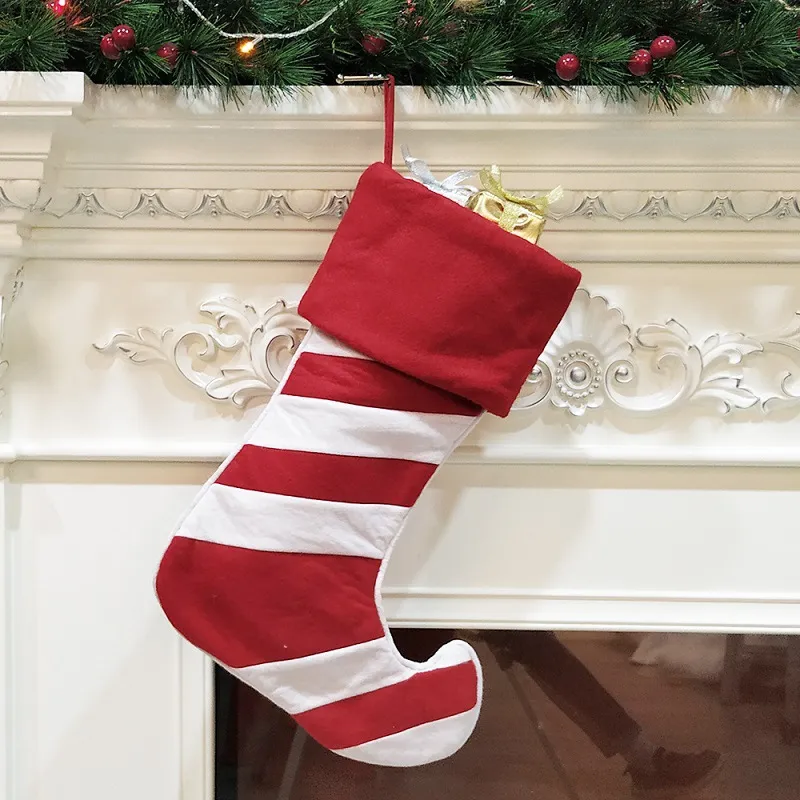 Décoration de noël en feutre rayé, chaussettes de noël, sac cadeau, ornement d'arbre de noël, fournitures de fête