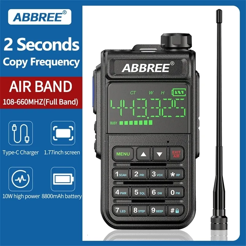 Walkie Talkie ABBREE AR 518 6 Bands Amateur Ham Two Way Radio 256CH Air Band VOX SOS LCD Color Scanner Aviation 230823