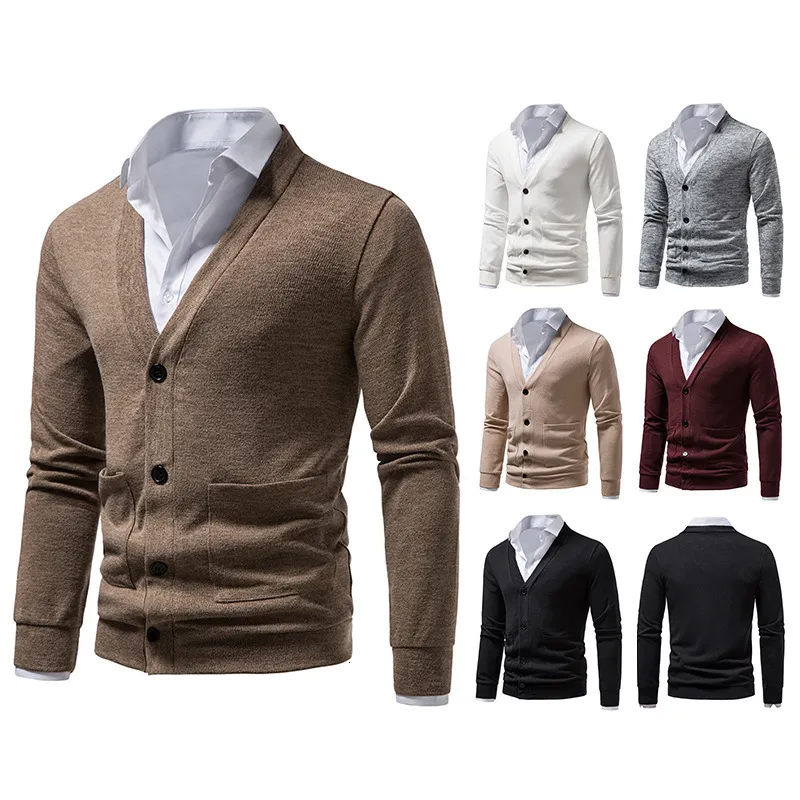 Pulls pour hommes Cardigans pour hommes Pull Poche Hommes Tricot Cardigan Boutons Col V Couleur Solide Pull Homme Casual Slim Fit SW03 230823