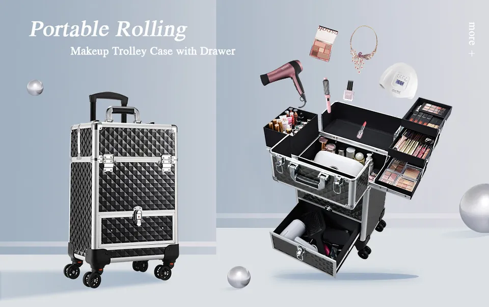 Centani Professional 4 Wheels Rolling Makeup Nail Case with Drawer and  Extendable Trays by Ver Beauty-VT005 | Ver Beauty