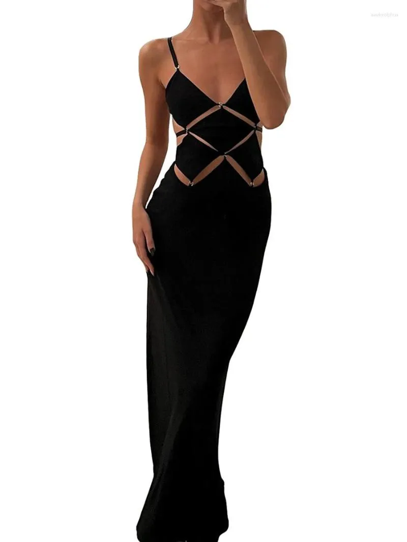 Women Cutout Backless Maxi Dress Sexy Sleeveless Split Cocktail