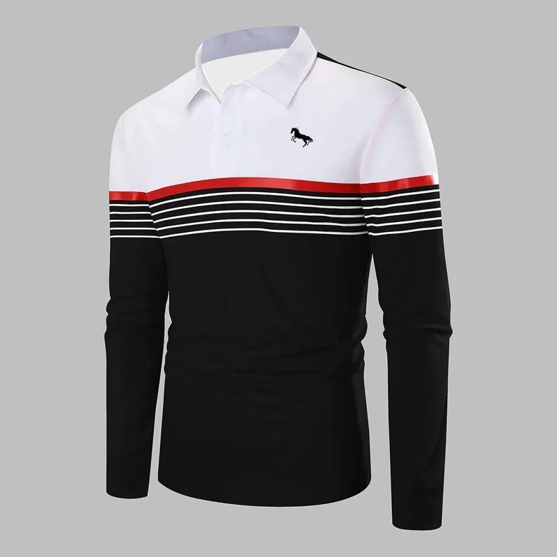 Polos pour hommes printemps automne cheval imprimé hommes à manches longues sort couleur Polo affaires décontracté revers hauts 230823