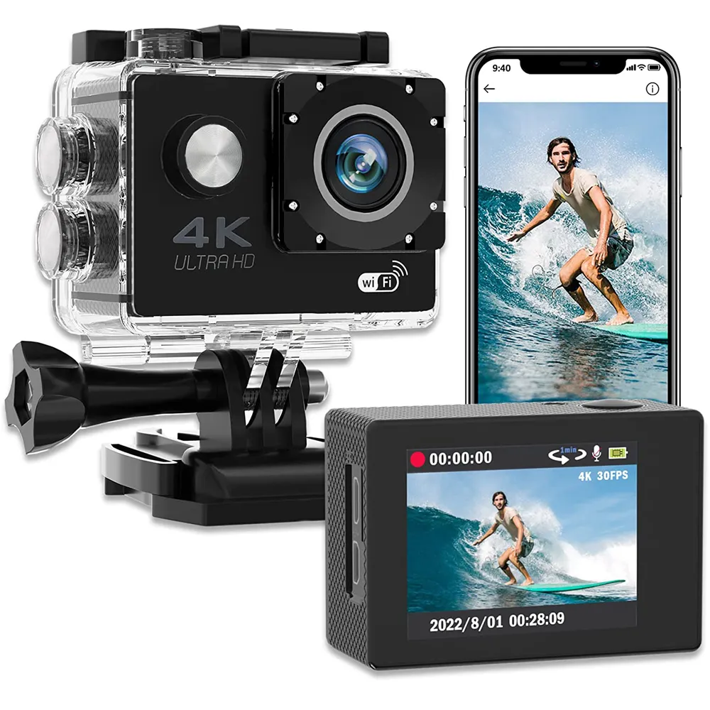 Weatherproof Cameras Action Camera 4K 30fps WiFi Ultra HD Underwater Wide Vinle Degree Lens 98ft Waterproof Sports DV Video Recording L230823